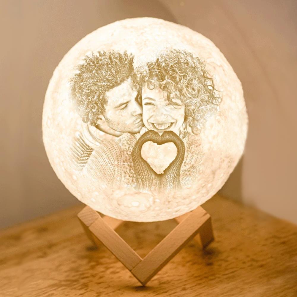 Personalisierte 3D Druck Foto Valentinstagsgeschenk Gravierte Mondlampe 2 Farben Berühren(10cm-20cm)