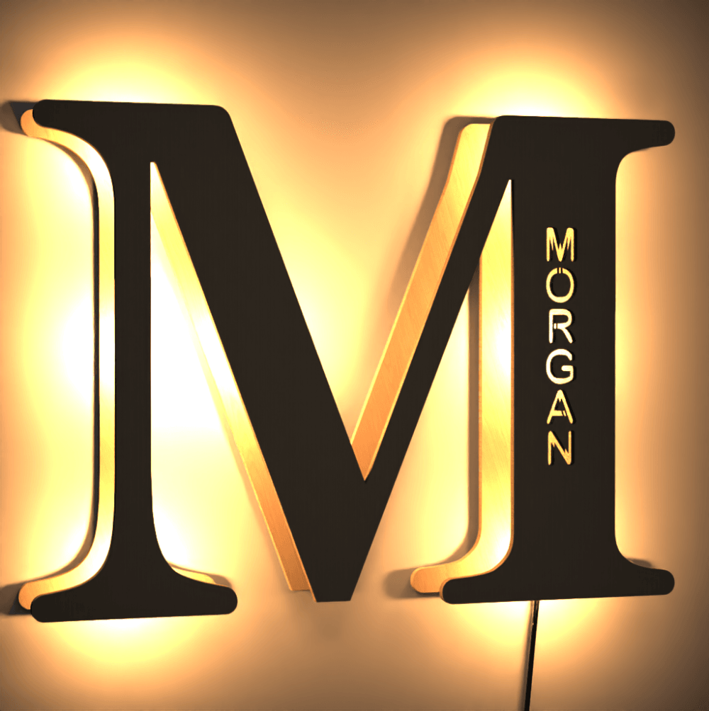 Benutzerdefinierte holzerne Nachtlicht Buchstabenlampe Wanddekor Name Licht Wohnzimmer
