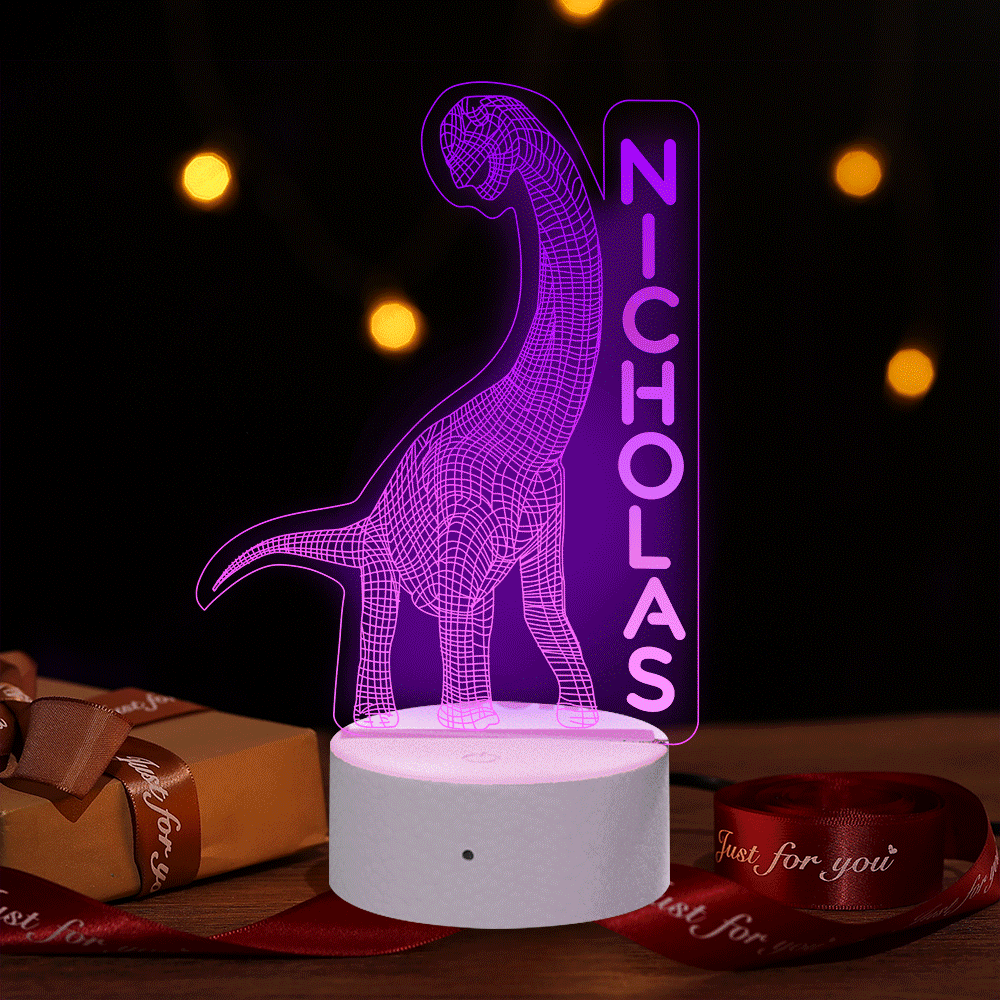Benutzerdefinierter Name Dinosaurier Nachtlampe für Kinder - 3D Dinosaur Light 7 Farben Optisch