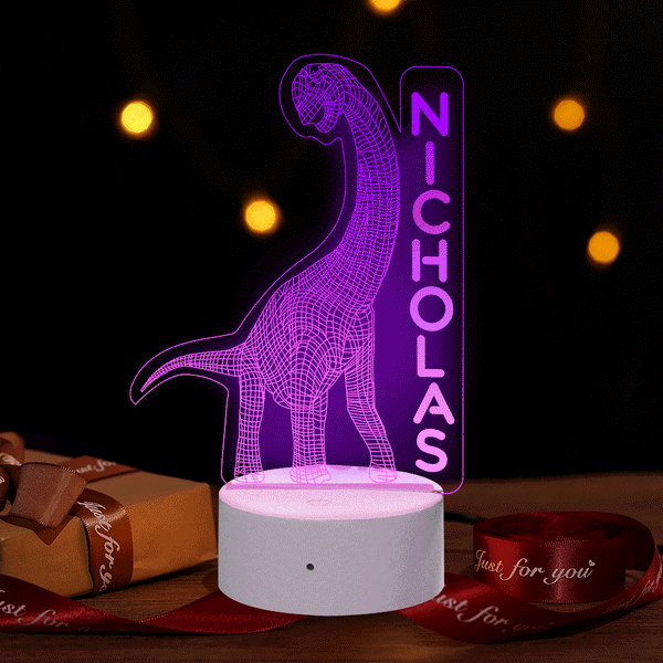 Dinosaurier-nachtlampe Benutzerdefinierter Name Buchstabe Für Kinder - 7 Farben Optische 3d-dinosaurier-illusionslampe - fotomondlampe