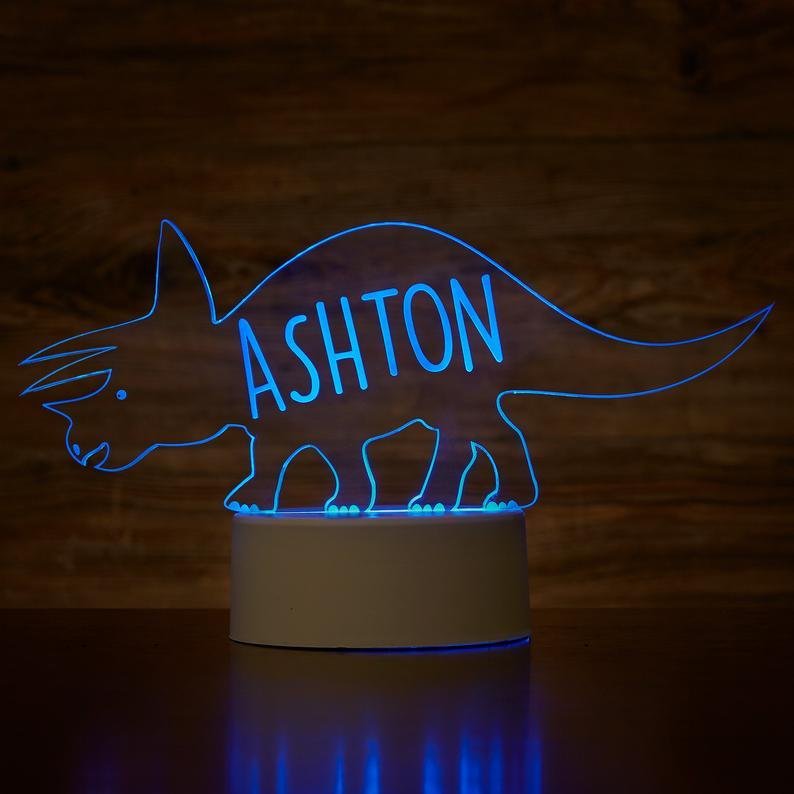 Personalisierte Dinosaurier-lampe Mit Benutzerdefiniertem Namen Triceratops Nachtlicht Kinderzimmer Dekor Kindernachtlicht