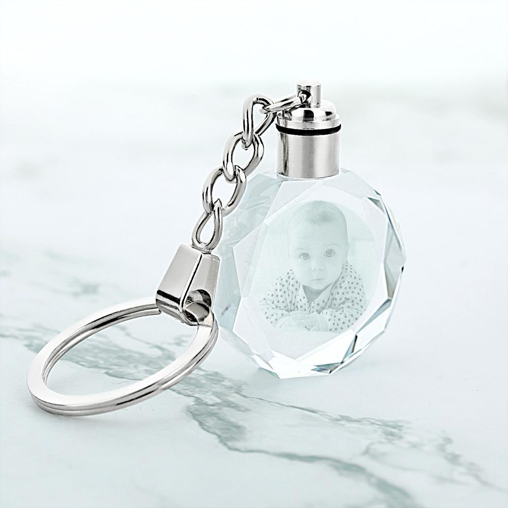 Geschenke für Papa Kundenspezifischer Kristall Achteck Form Foto Schlüsselkette