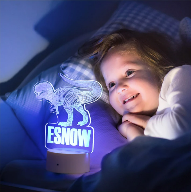 Dinosaurier-nachtlampe Benutzerdefinierter Name Buchstabe Für Kinder - 7 Farben Optische 3d-dinosaurier-illusionslampe