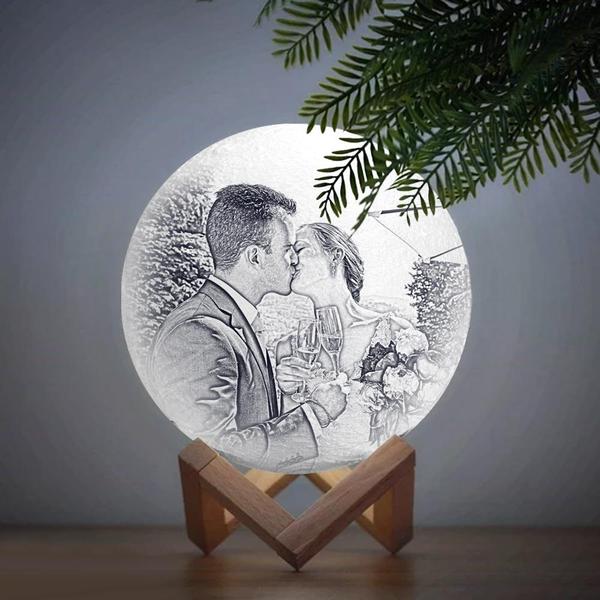 Personalisierte 3D Druck Foto&Gravierte Mondlampe - Für Valentinstag - Tippen Auf 3 Farben(10cm-20cm)