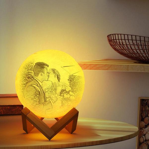Personalisierte 3D Druck Foto&Gravierte Mondlampe - Für Valentinstag - Fernbedienung 16 Farben(10cm-20cm)