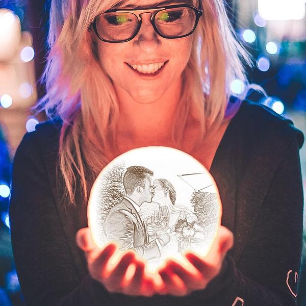 Personalisierte 3D Druck Foto&Gravierte Mondlampe - Für Valentinstag - Tippen Auf 3 Farben(10cm-20cm)