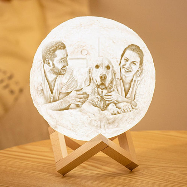 Personalisierte 3D Druck Foto&Gravierte Mondlampe - Für Haustier Liebhaber - 2 Farben Berühren(10cm-20cm)