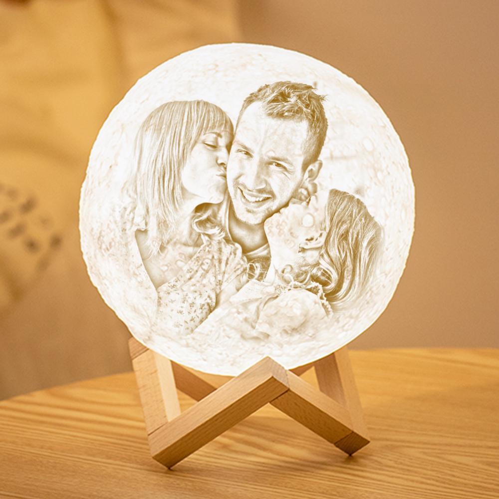 Personalisierte 3D Druck Foto&Gravierte Mondlampe - Für Familie - 2 Farben Berühren(10cm-20cm)