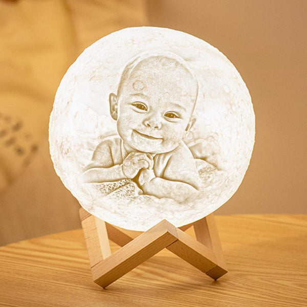 Personalisierte 3D Druck Foto&Gravierte Mondlampe - Für Babay - Tippen Auf 3 Farben(10cm-20cm)