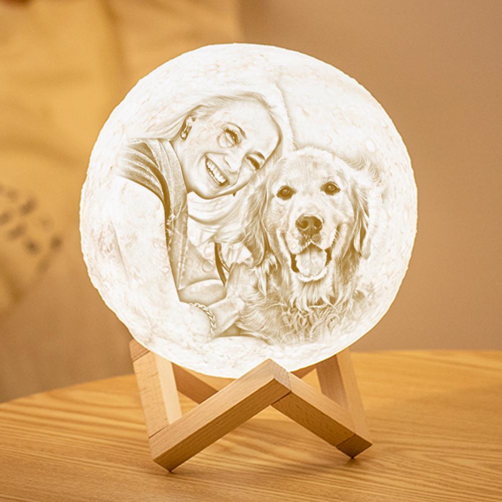 Personalisierte 3D Druck Foto&Gravierte Mondlampe - Für Haustier Liebhaber - Fernbedienung 16 Farben(10cm-20cm)