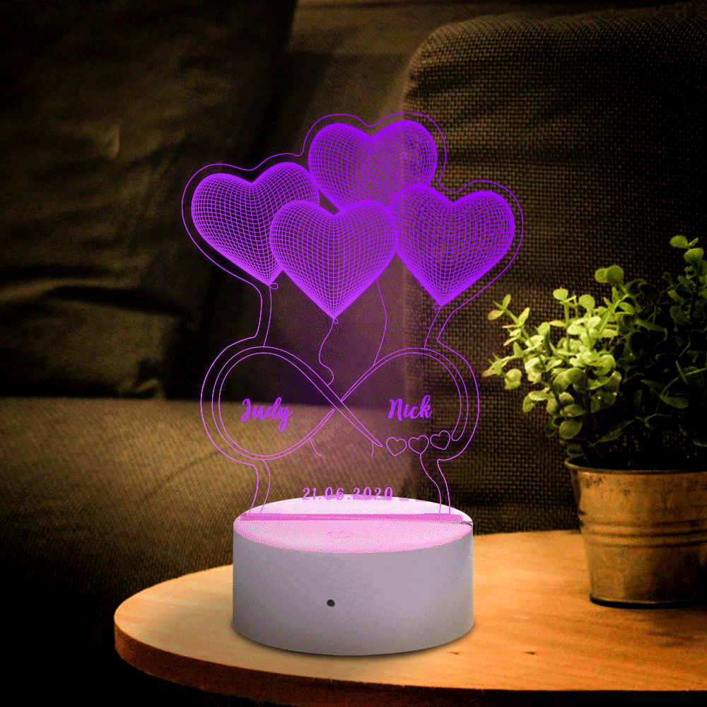 Personalisierte 3D LED Valentinstagsgeschenk Licht 3 farbe änderbare Nachtlichter USB Port Nächte Tischlampen Basis mit Neuheit Illusion