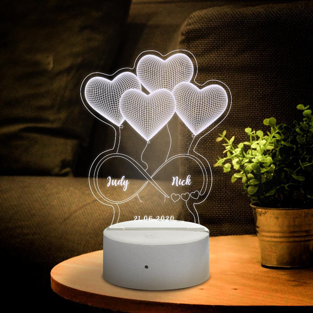 Personalisierte 3D LED Valentinstagsgeschenk Licht 3 farbe änderbare Nachtlichter USB Port Nächte Tischlampen Basis mit Neuheit Illusion