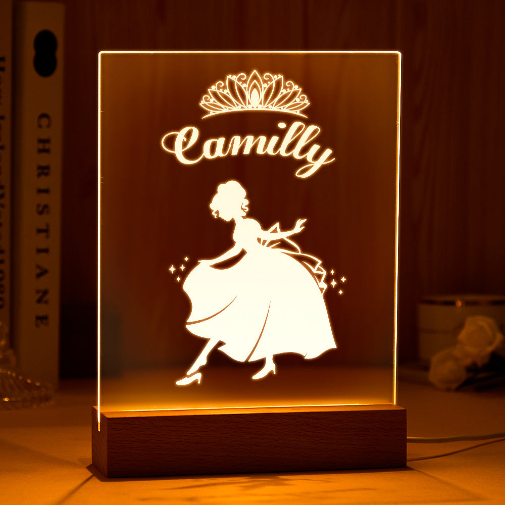 Personalisierte Prinzessin Namensschild Kundenspezifische Holzrahmen Led Nachtlampe Dekor Für Kinderzimmer Spielzimmer