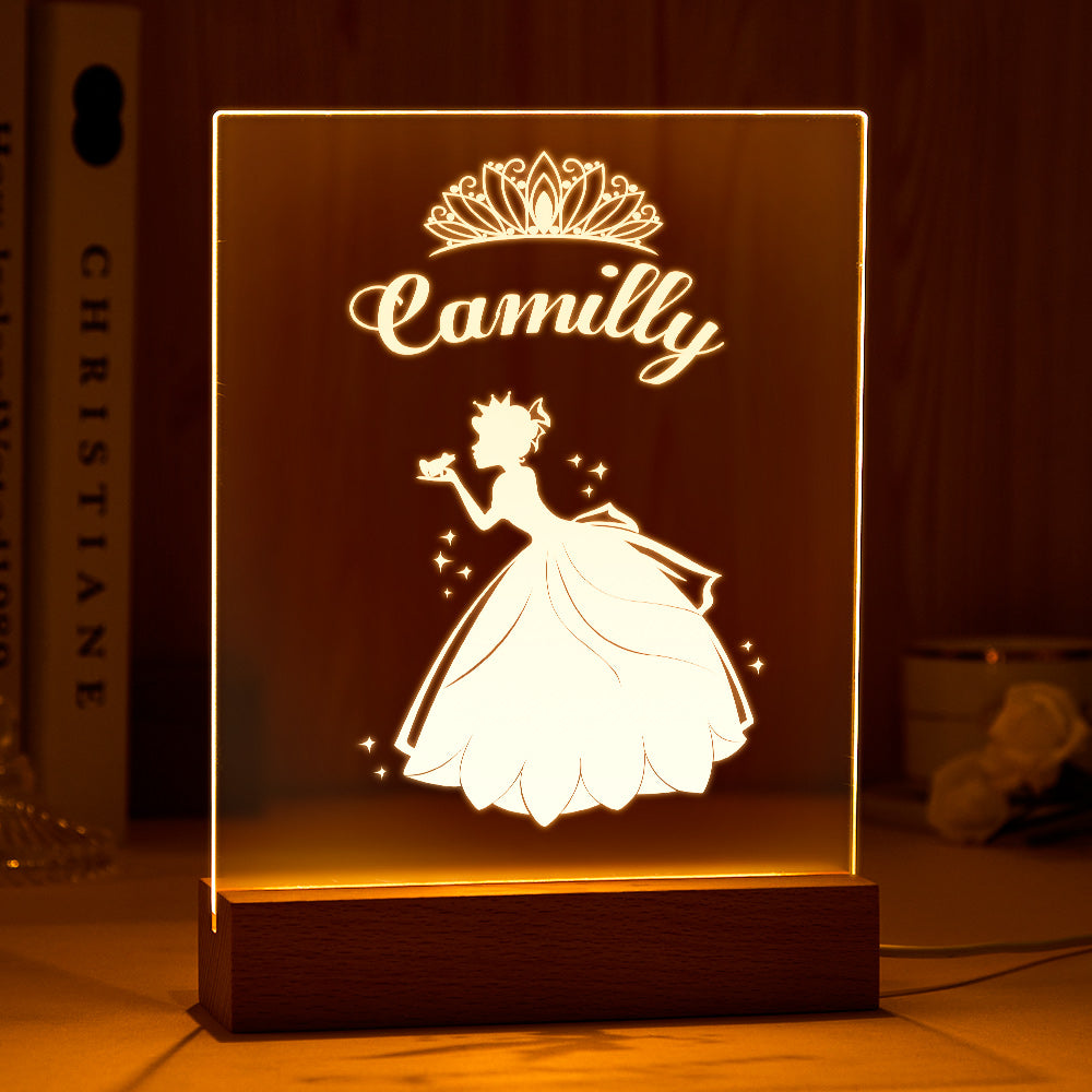 Personalisierte Prinzessin Namensschild Kundenspezifische Holzrahmen Led Nachtlampe Dekor Für Kinderzimmer Spielzimmer