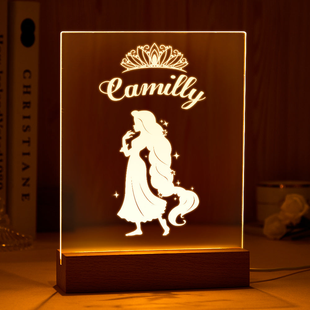 Personalisierte Prinzessin Led Usb Nachtlicht Custom Name Acryllampe Für Kinder Home Decoration