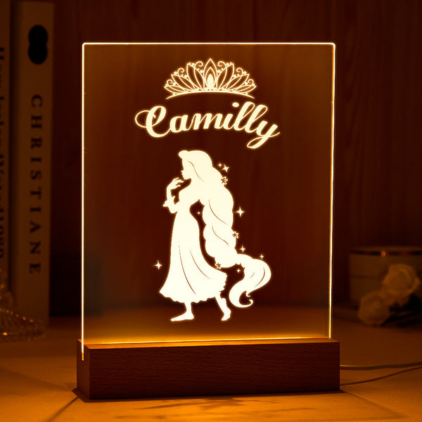 Personalisierte Prinzessin Led Usb Nachtlicht Custom Name Acryllampe Für Kinder Home Decoration - fotomondlampe