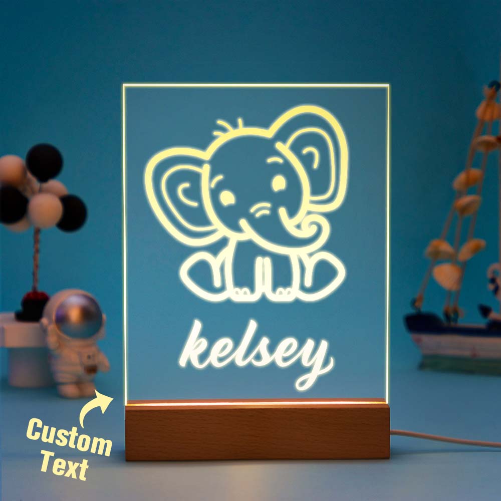 Personalisierte Elefant Lampe Vorname Dekoration Babyzimmer Originelles Geschenk Anpassbare Geburt Nachtlicht Kind Thema Tiere
