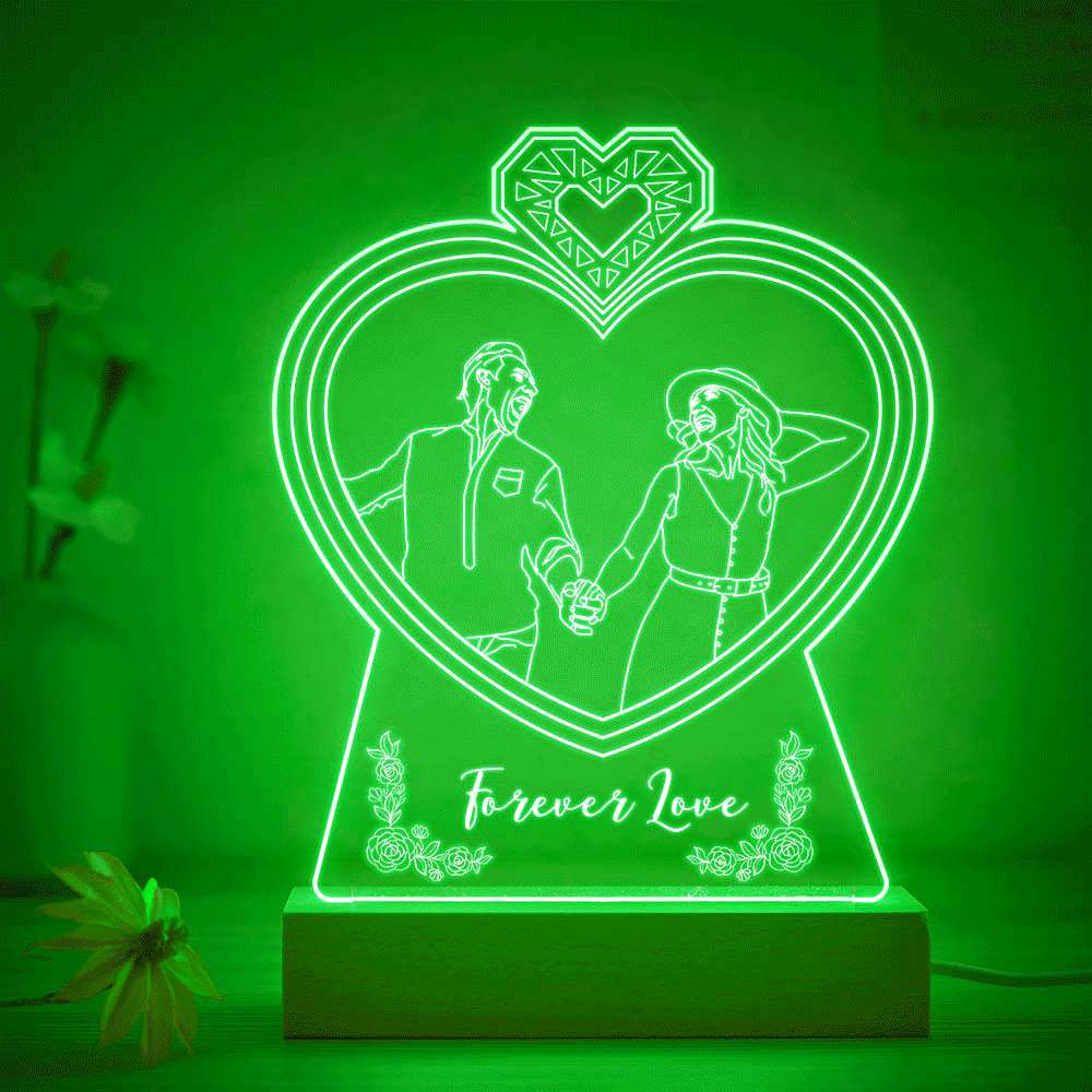 Personalisiertes Doppeltes Herzförmiges Foto-nachtlicht, Individuell Gravierte 3d-lampe, 7 Farben, Acryl-nachtlicht, Geschenke Für Liebhaber