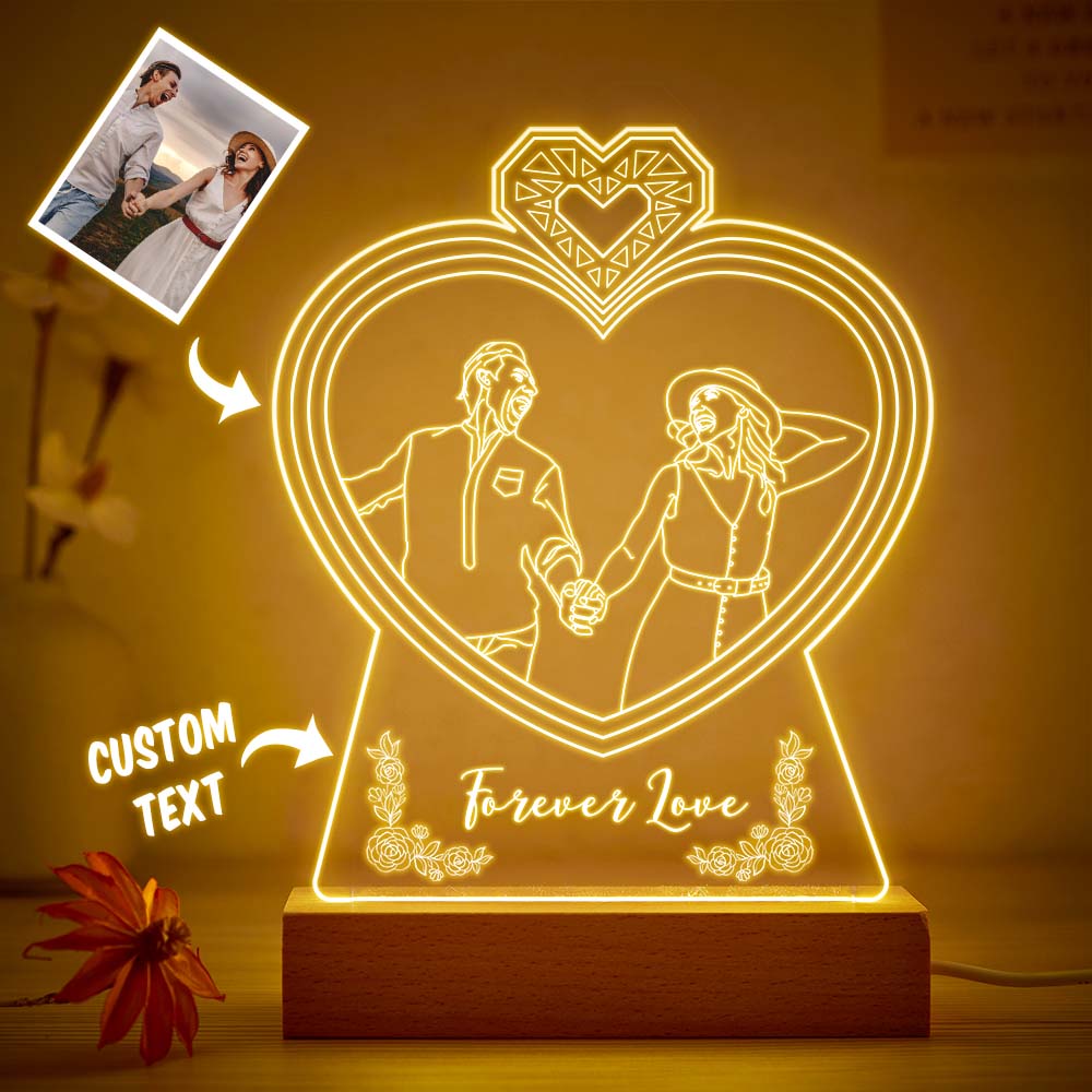 Personalisiertes Doppeltes Herzförmiges Foto-nachtlicht, Individuell Gravierte 3d-lampe, 7 Farben, Acryl-nachtlicht, Geschenke Für Liebhaber