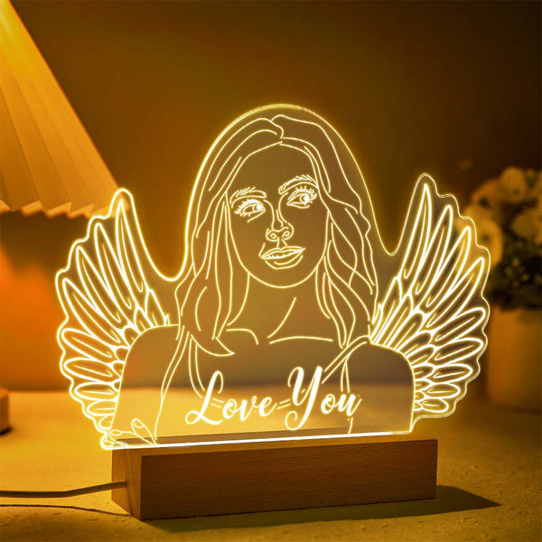 Personalisierte Engelsflügel Foto Nachtlicht Custom Gravierte 3d Lampe 7 Farben Acryl Nachtlicht Geschenke Für Sie - fotomondlampe