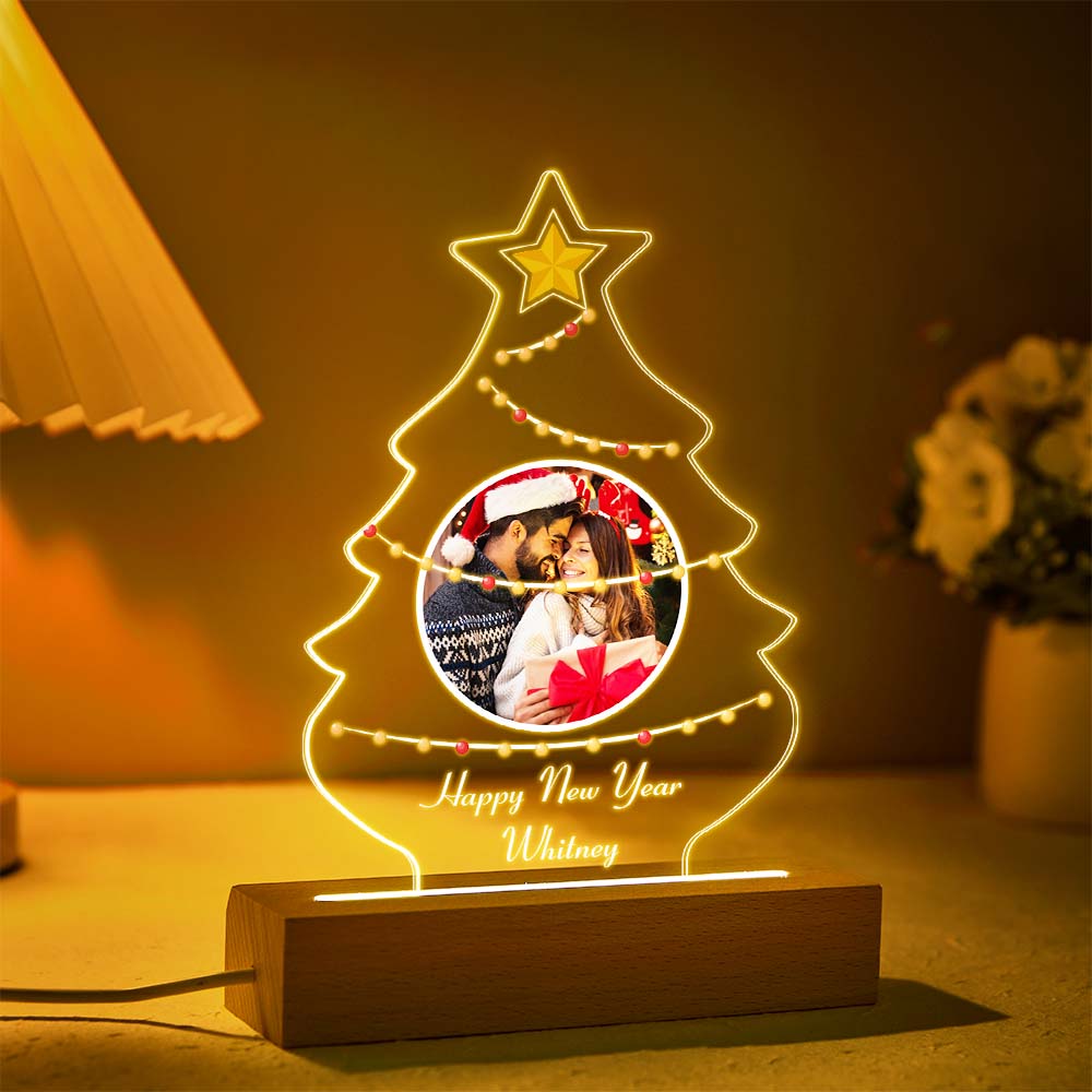 Personalisierte Weihnachtsbaum Foto Nachtlicht Custom Gravierte 3d Lampe 7 Farben Acryl Nachtlicht Weihnachtstag Geschenke