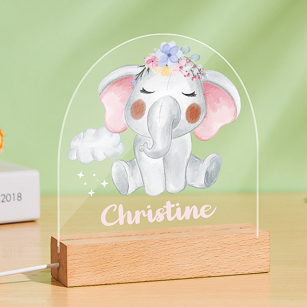 Personalisiertes Led-nachtlicht Mit Kleinem Niedlichen Elefanten Für Babygeschenke, Kinderzimmerdekoration