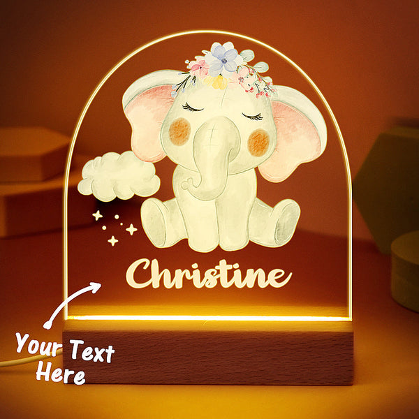 Personalisiertes Led-nachtlicht Mit Kleinem Niedlichen Elefanten Für Babygeschenke, Kinderzimmerdekoration - fotomondlampe