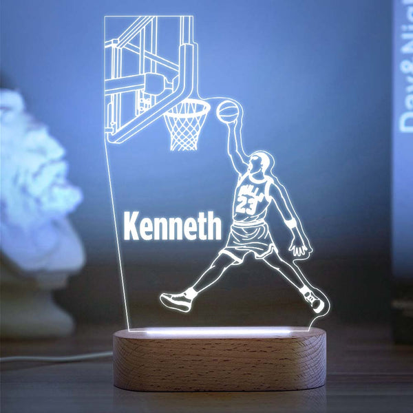 Benutzerdefinierte Name Acryl Nachtlicht Personalisierte Lampe Basketball Schreibtischlampe Geschenk Für Jungen Oder Erwachsene - fotomondlampe