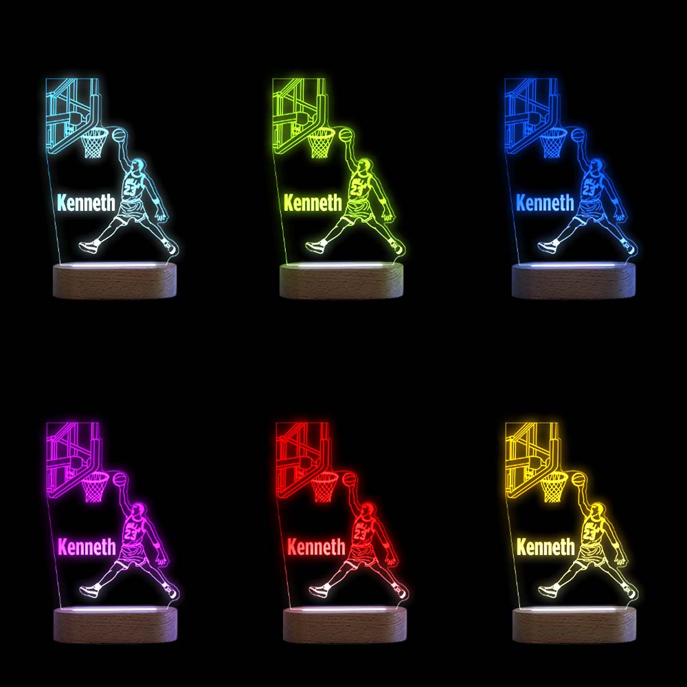 Benutzerdefinierte Name Acryl Nachtlicht Personalisierte Lampe Basketball Schreibtischlampe Geschenk Für Jungen Oder Erwachsene