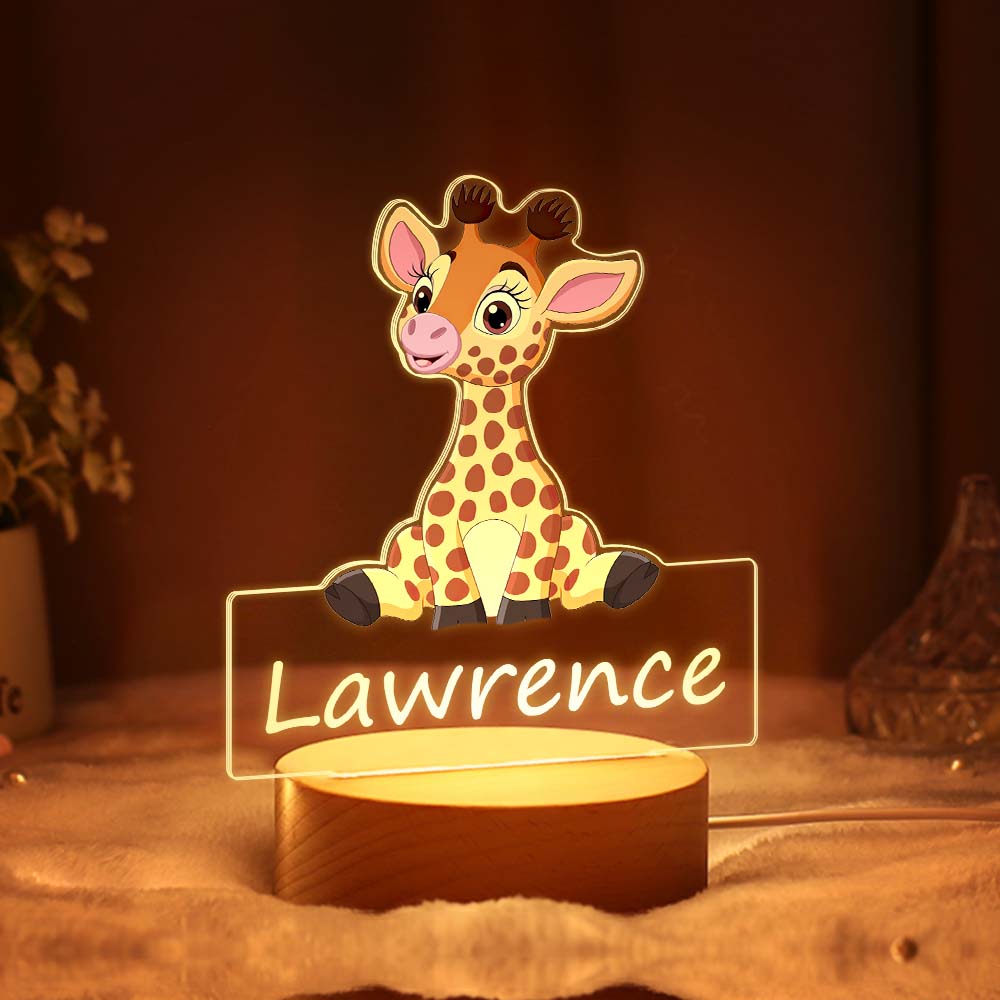 Kundenspezifisches Niedliches Giraffen-namensnachtlicht Für Kinderschlafzimmer-kinderzimmerdekor