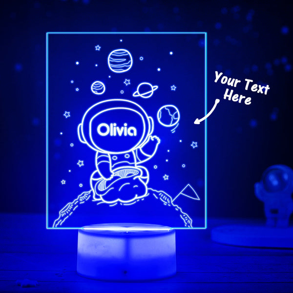 Personalisiertes Namensschild Led-nachtlicht Multi Color Kids Astronaut Spaceman Space Bedroom - fotomondlampe