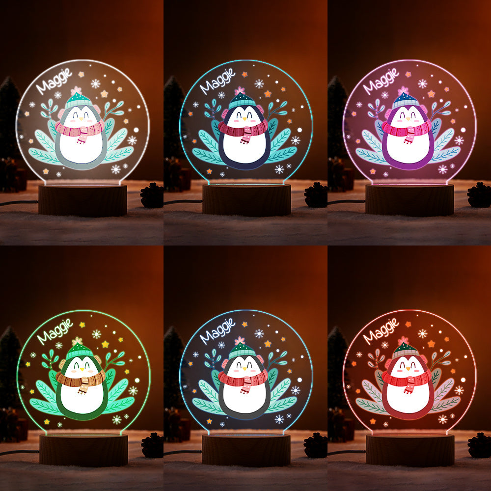 Led-nachtlicht, Weihnachtsgeschenk Für Kinder, Personalisierter Name, Pinguin-lampe, Familien-weihnachtsdekoration