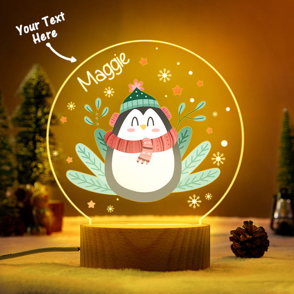 Led-nachtlicht, Weihnachtsgeschenk Für Kinder, Personalisierter Name, Pinguin-lampe, Familien-weihnachtsdekoration - fotomondlampe