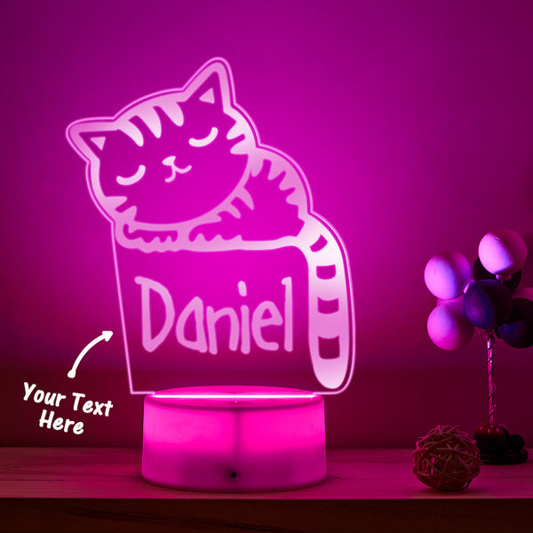 Sleeping Kitty Nachtlicht Personalisierte Kindernamenslampe Für Babyzimmer - fotomondlampe