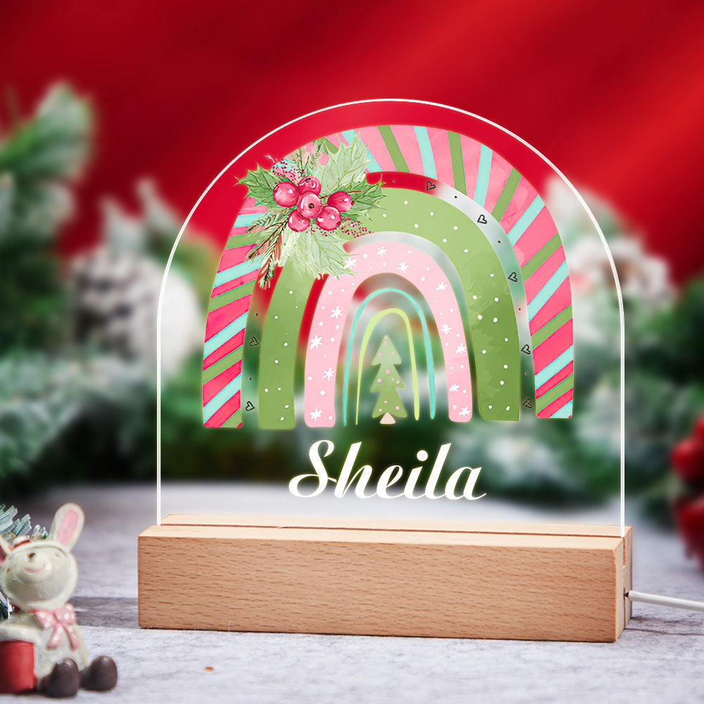 Led-nachtlicht, Weihnachtsgeschenk Für Kinder, Personalisierter Name, Grüner Baum, Regenbogen-weihnachtslampe