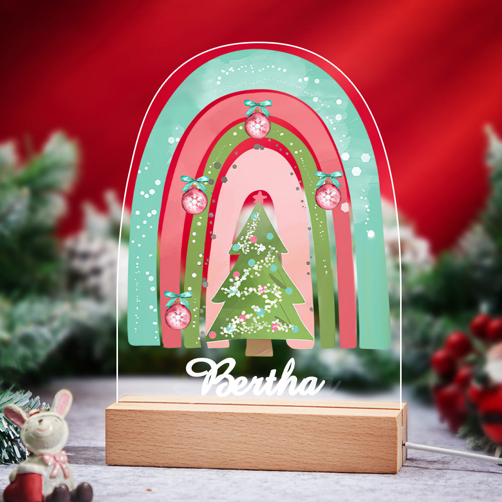 Weihnachtsregenbogen Mit Grüner Baum-kundenspezifischer Name-nachtlampe Für Partei-raum-dekor