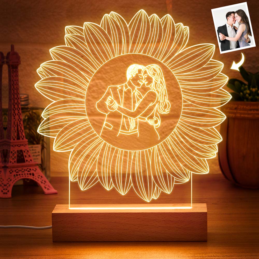 Personalisierte Fotogravur Mit Blumendekor-lampe Für Schlafzimmerdekor