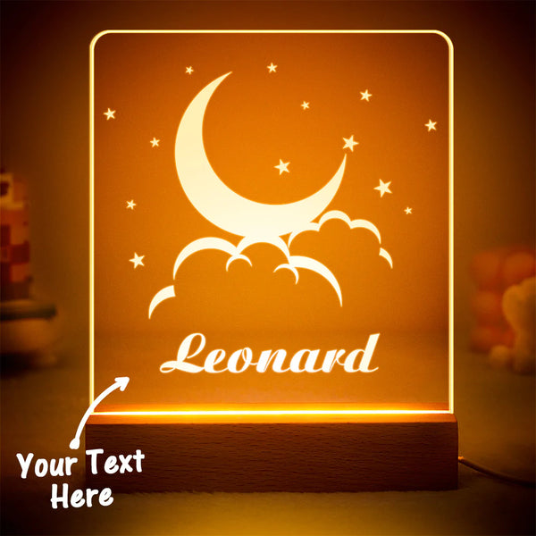 Kundenspezifisch Gravierter Mond Und Wolken Led-nachtlicht Personalisierte Acryl-kinderlampe Für Schlafzimmer - fotomondlampe
