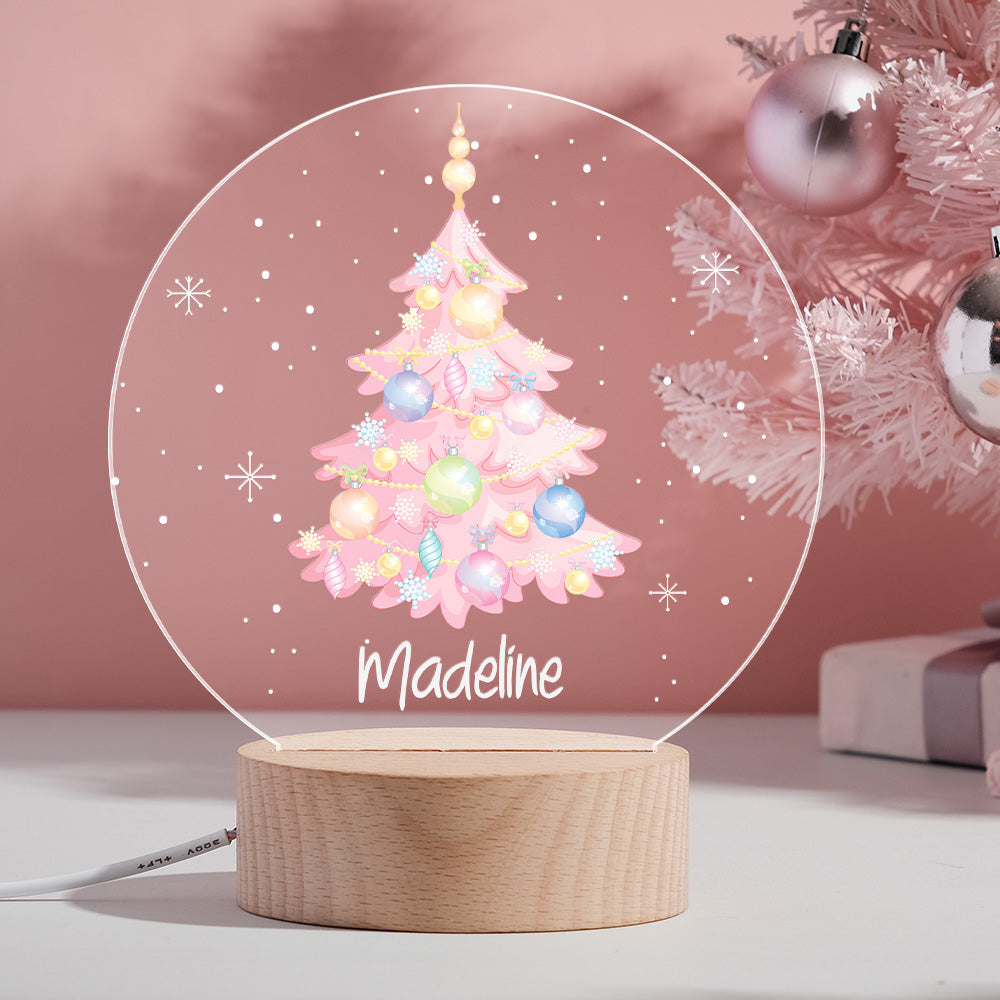 Kundenspezifischer rosa Weihnachtsbaum mit Ballon-personalisiertem Namens-LED-Licht für Kinderweihnachtsgeschenk