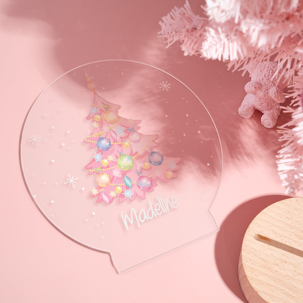 Kundenspezifischer rosa Weihnachtsbaum mit Ballon-personalisiertem Namens-LED-Licht für Kinderweihnachtsgeschenk
