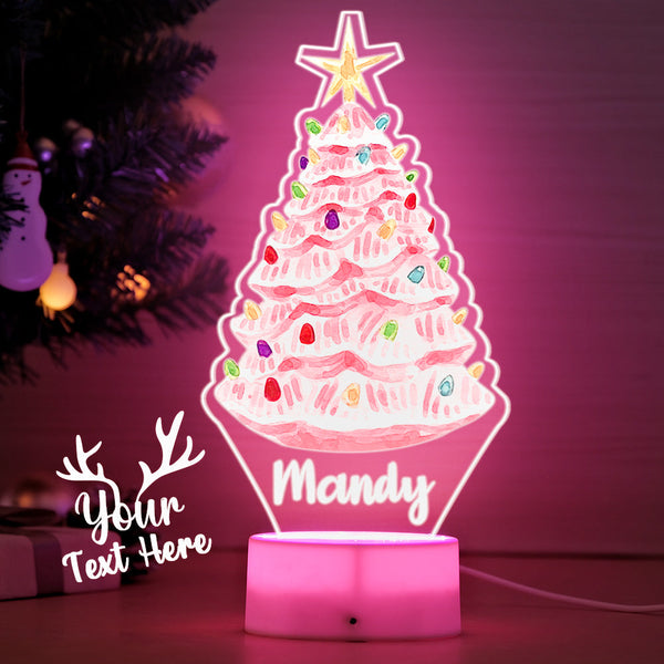 Kundenspezifischer Rosa Weihnachtsbaum Mit Mehrfarbigen Birnen-lampen-led-nachtlicht Für Paargeschenk - fotomondlampe