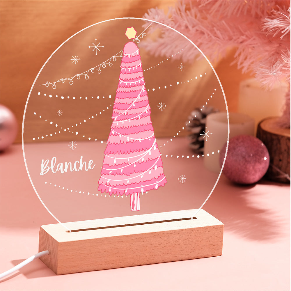 Personalisiertes Namensrosa Weihnachtsbaum-Lampen-LED-Nachtlicht-romantisches Licht für Kinder