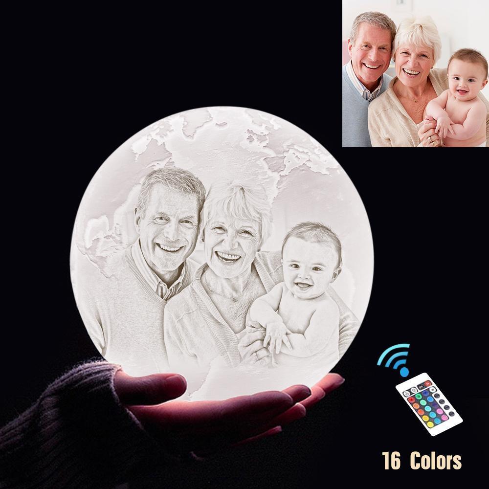 Personalisierte 3D Druck Foto&Gravierte Erde Lampe - Für Familie - Fernbedienung 16 Farben(10cm-20cm)