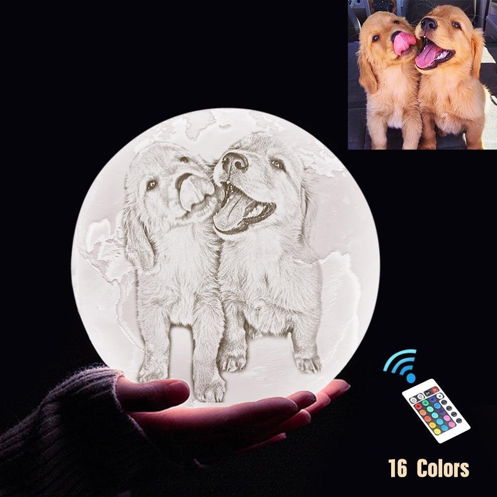 Personalisierte 3D Druck Foto&Gravierte Erde Lampe - Für Haustier Liebhaber - Fernbedienung 16 Farben(10cm-20cm)