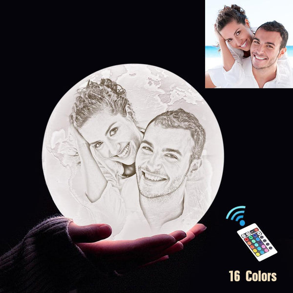 Personalisierte 3D Druck Foto&Gravierte Erde Lampe - Für Valentinstag - Fernbedienung 16 Farben(10cm-20cm)