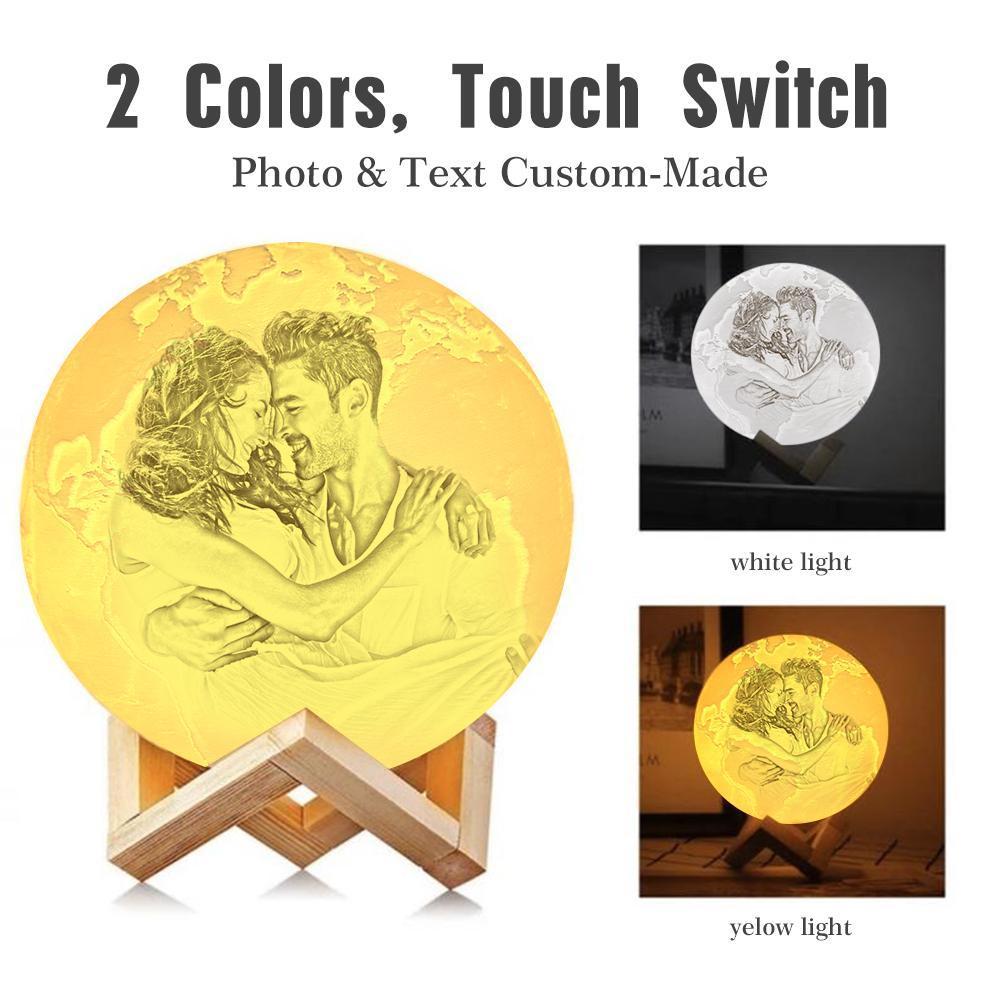 Personalisierte 3D Druck Foto&Gravierte Erde Lampe - Für Valentinstag - 2 Farben Berühren(10cm-20cm)