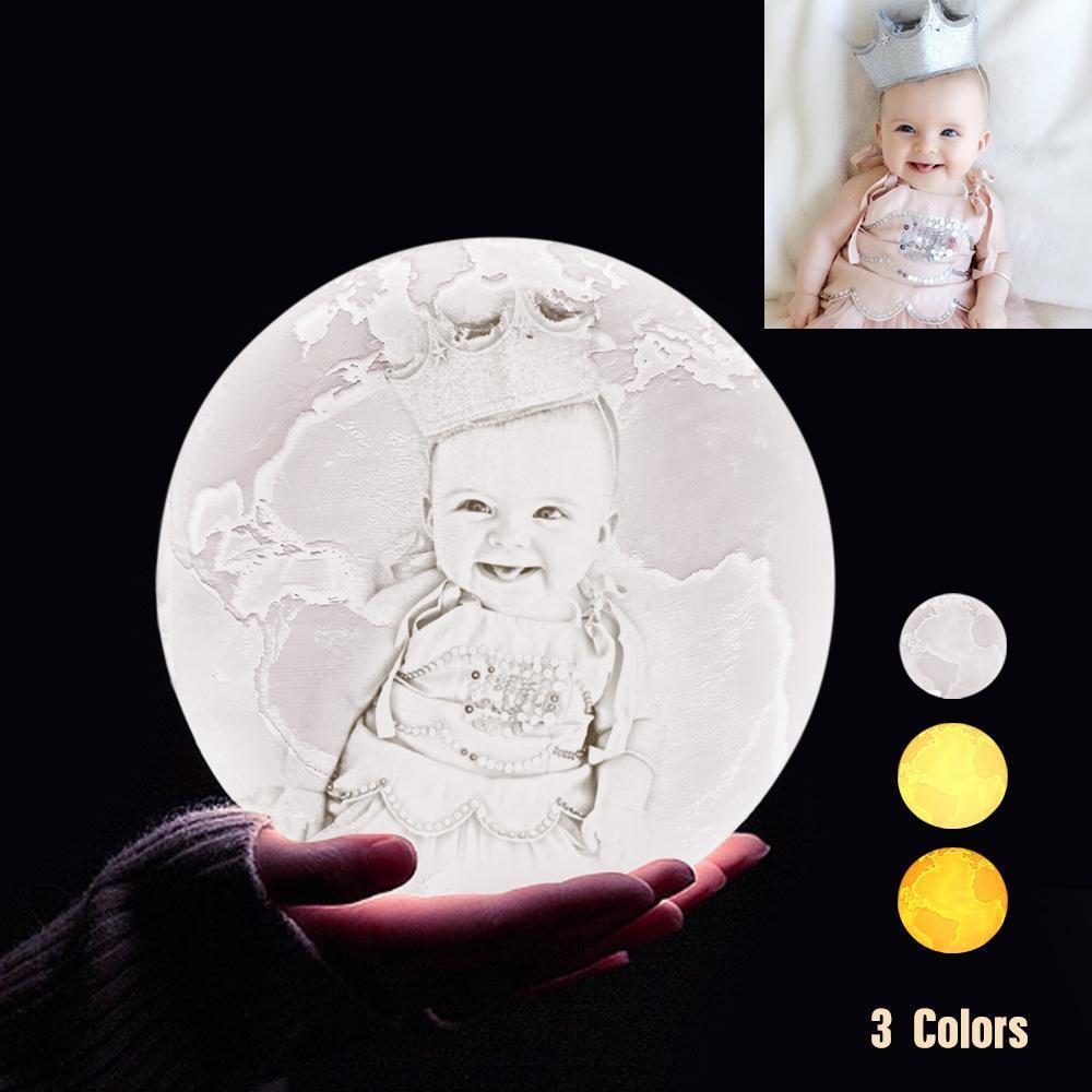 Personalisierte 3D Druck Foto&Gravierte Erde Lampe - Für Babay - Tippen Auf 3 Farben(10cm-20cm)