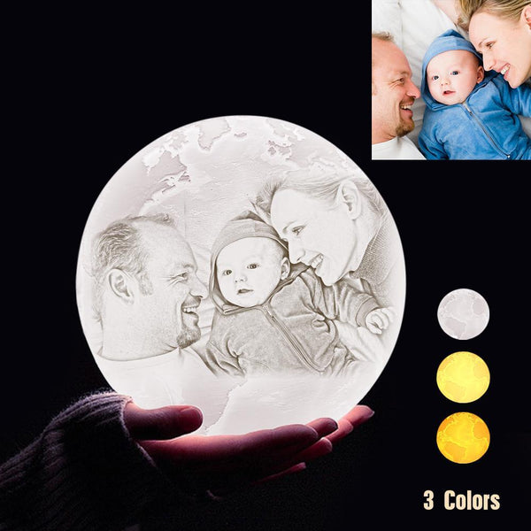 Personalisierte 3D Druck Foto&Gravierte Erde Lampe - Für Familie - Tippen Auf 3 Farben(10cm-20cm)