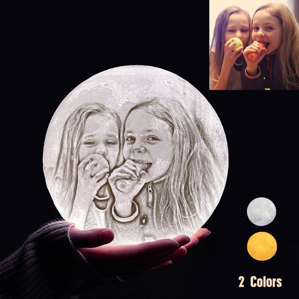 Personalisierte 3D Druck Foto&Gravierte Mondlampe - Für Babay - 2 Farben Berühren(10cm-20cm)