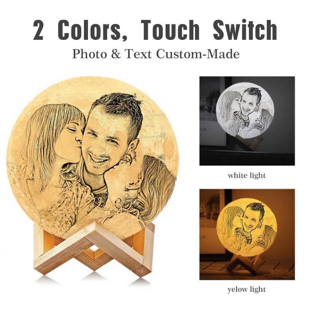 Personalisierte 3D Druck Foto&Gravierte Mondlampe - Für Familie - 2 Farben Berühren(10cm-20cm)